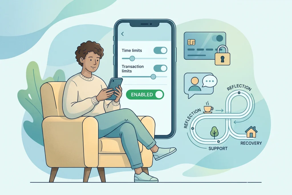 Support route map with GAMSTOP, bank block and helpline options