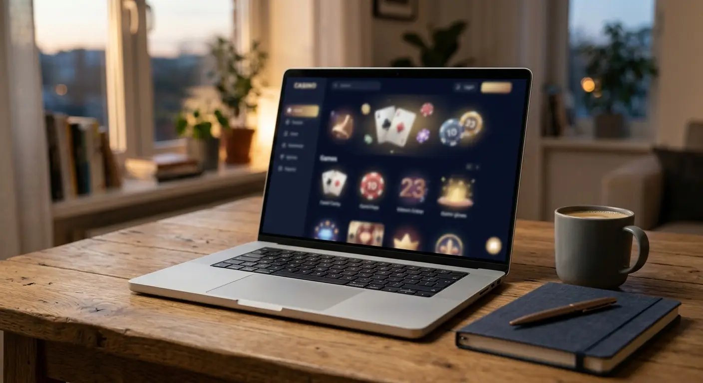 laptop showing generic non gamstop casino lobby for uk players 2026