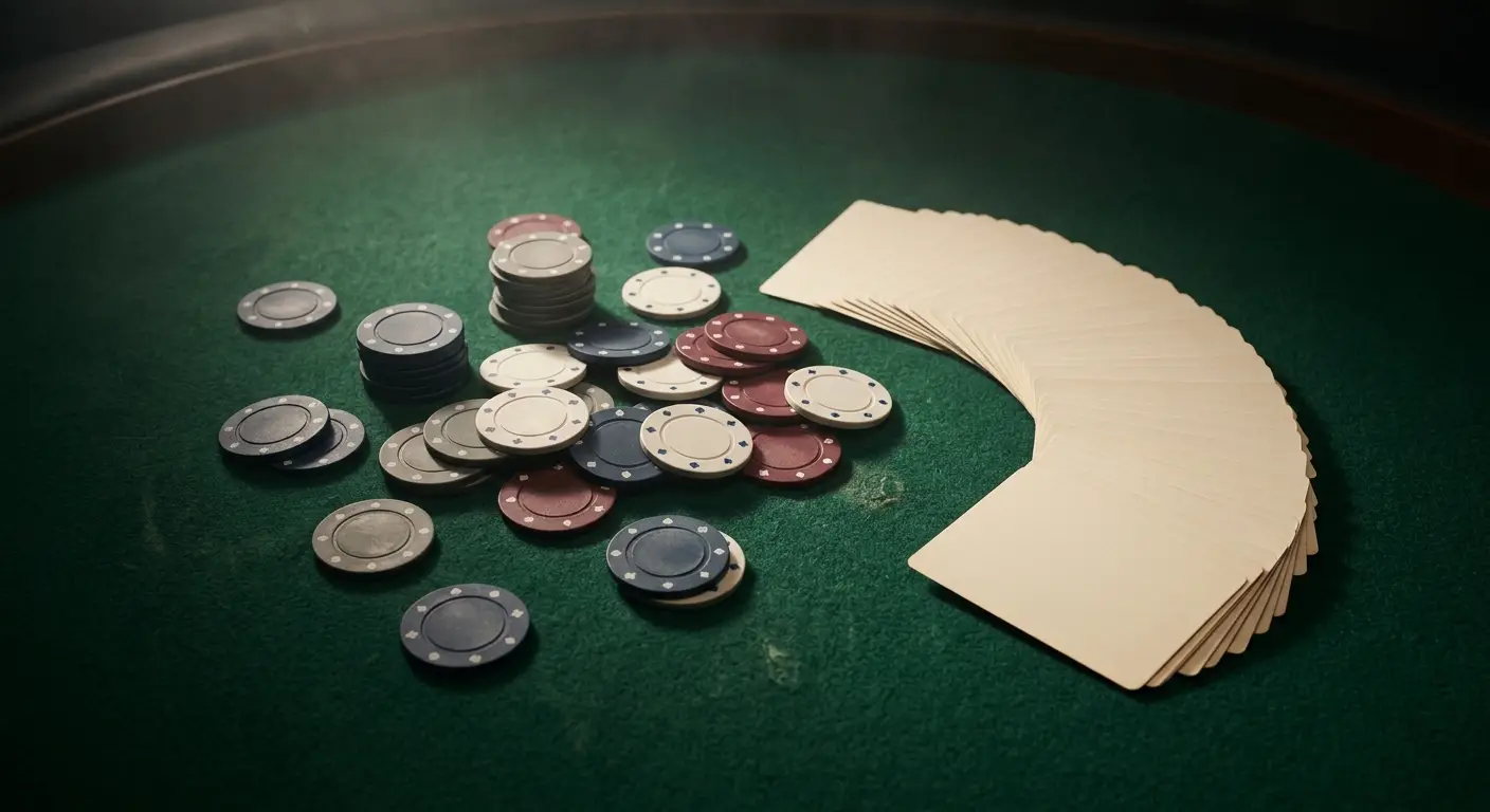 overhead flat lay of casino chips and playing cards representing casino sites not registered with gamstop uk 2026